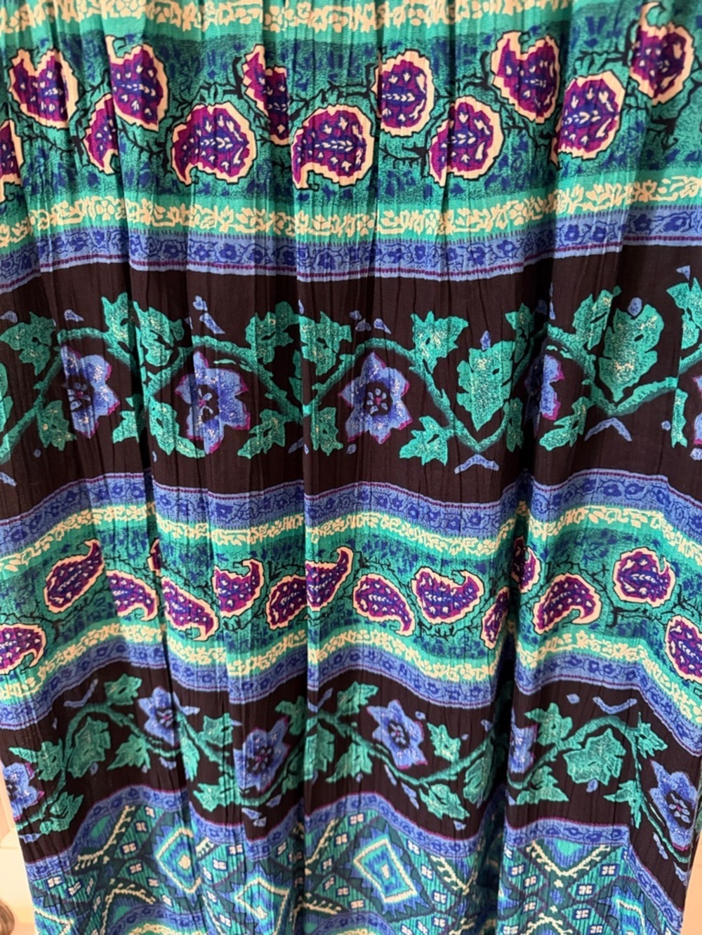 NWT Vintage New Concepts by Koret Rayon Midi Skirt Boho Paisley Teal Purple  12 - Picture 3 of 7